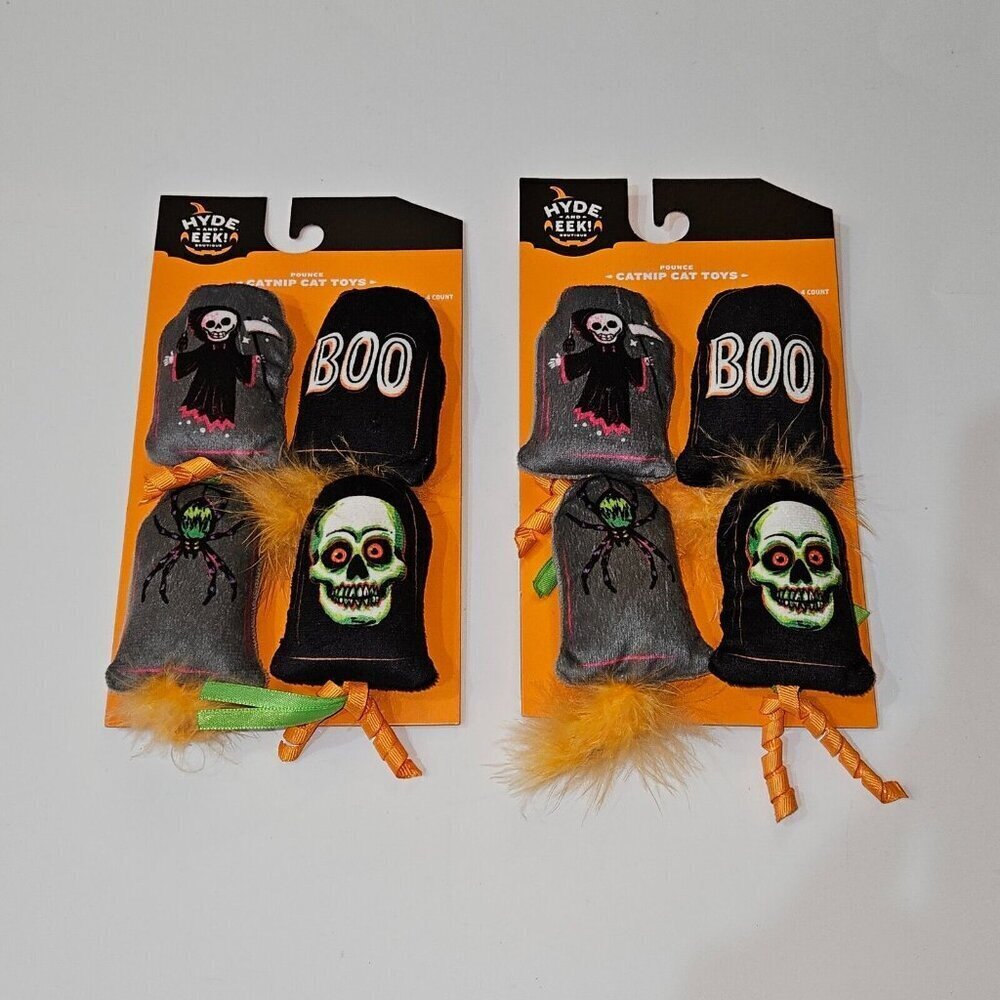 NEW 2 Pk Halloween Pet Pounce Catnip Cat Toys Lot Skeleton Gravestone Hyde & Eek